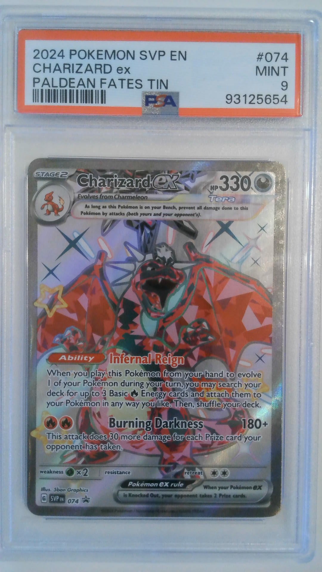 2024 Pokemon SVP EN Paldean Fates Tin Charizard ex #074 PSA 9