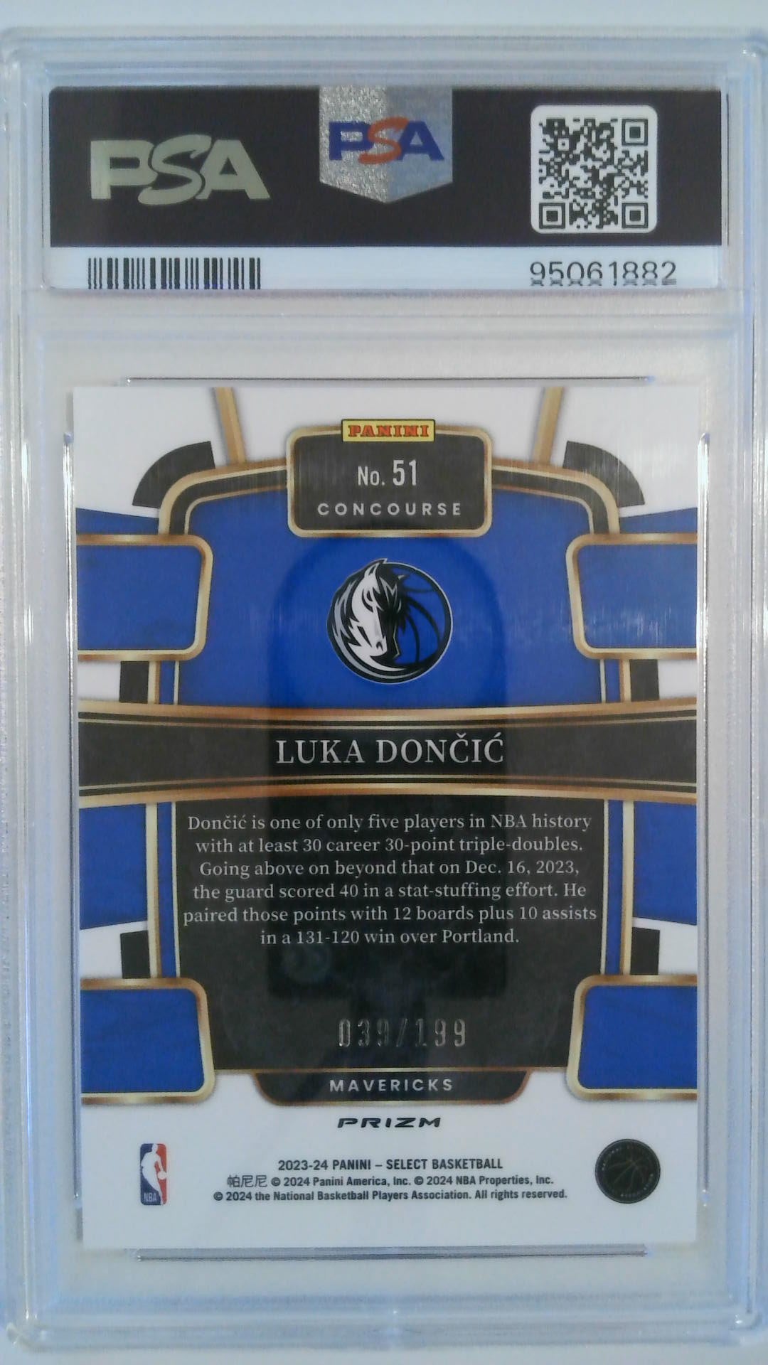 2023 Panini Select Red Prizm 039/199 Luka Doncic #51 PSA 10