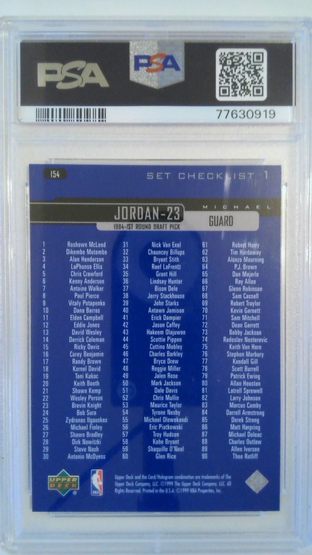 1999 Upper Deck Checklist Michael Jordan #154 PSA 9