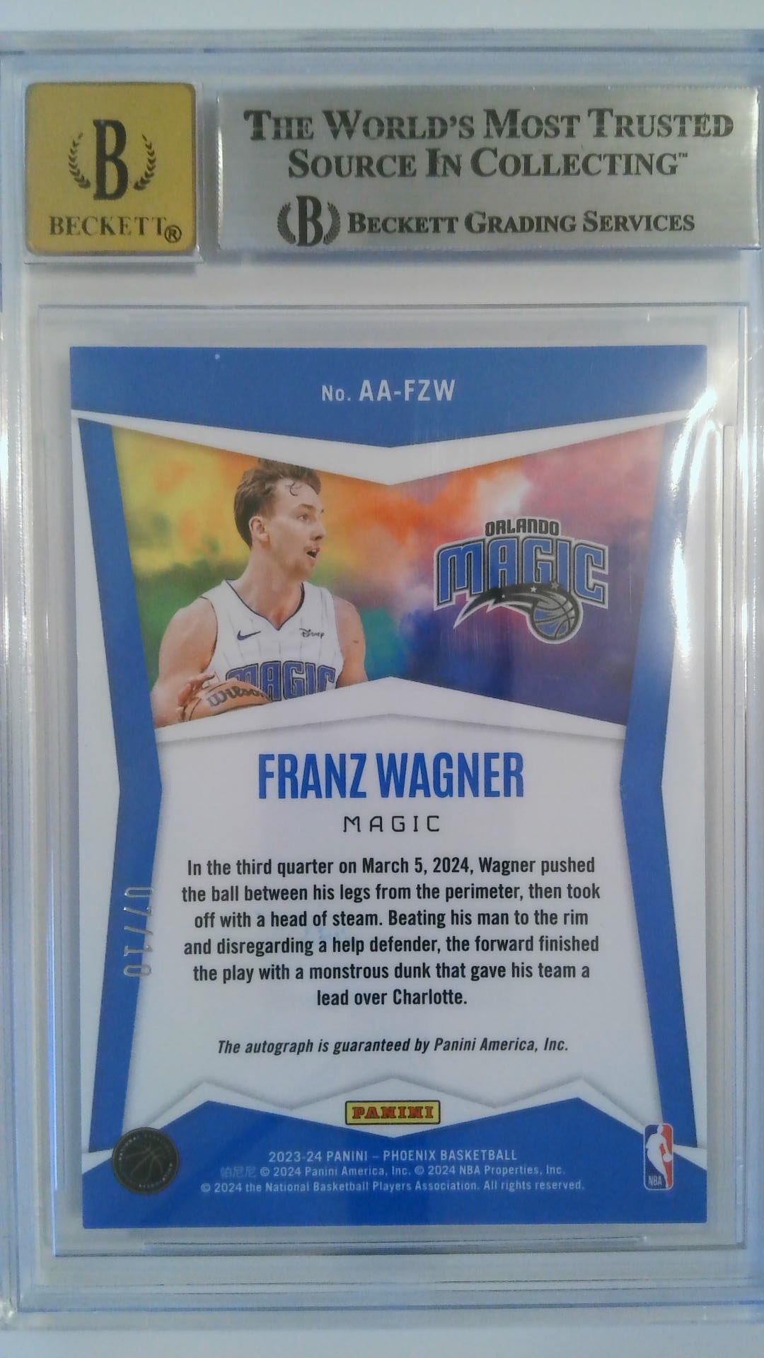 2023-24 Panini Phoenix Ascension Autographs Gold 07/10 Franz Wagner #1 BGS 8.5/10