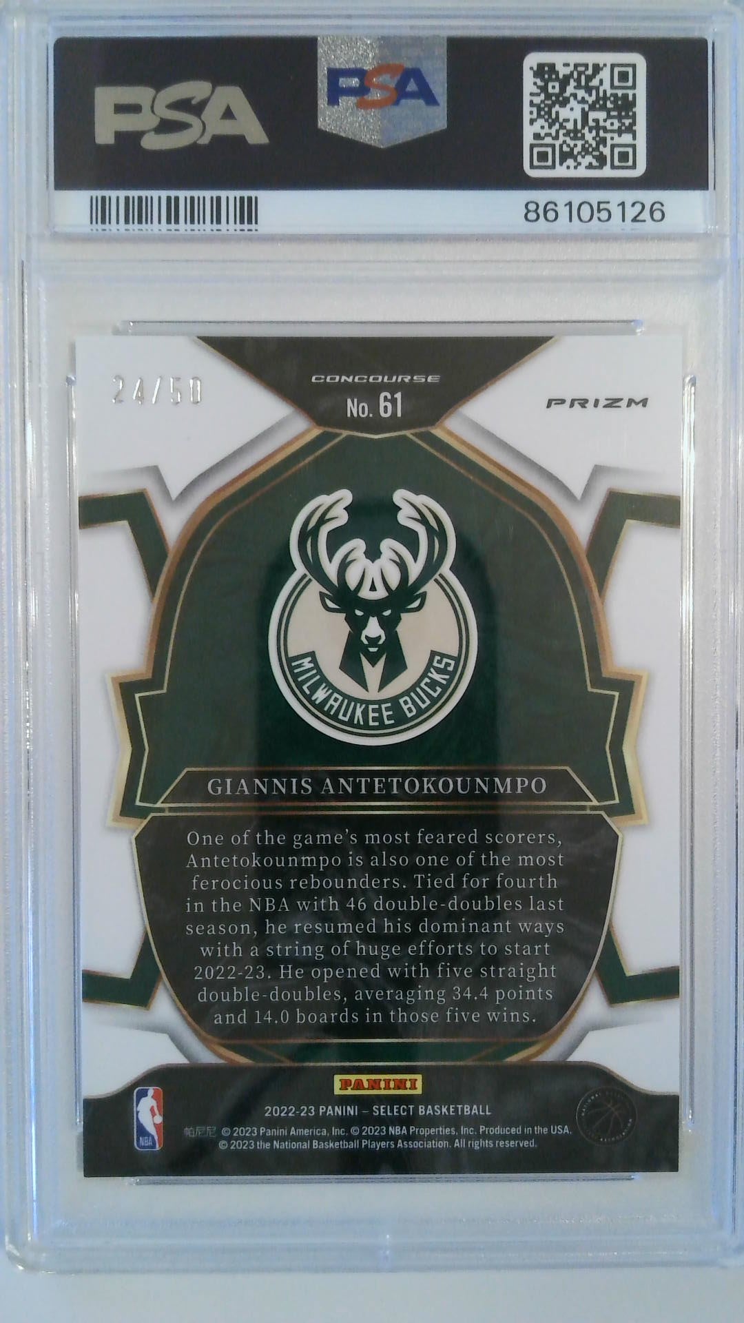 2022 Panini Select Green Wave 24/50 Giannis Antetokounmpo #61 PSA 10