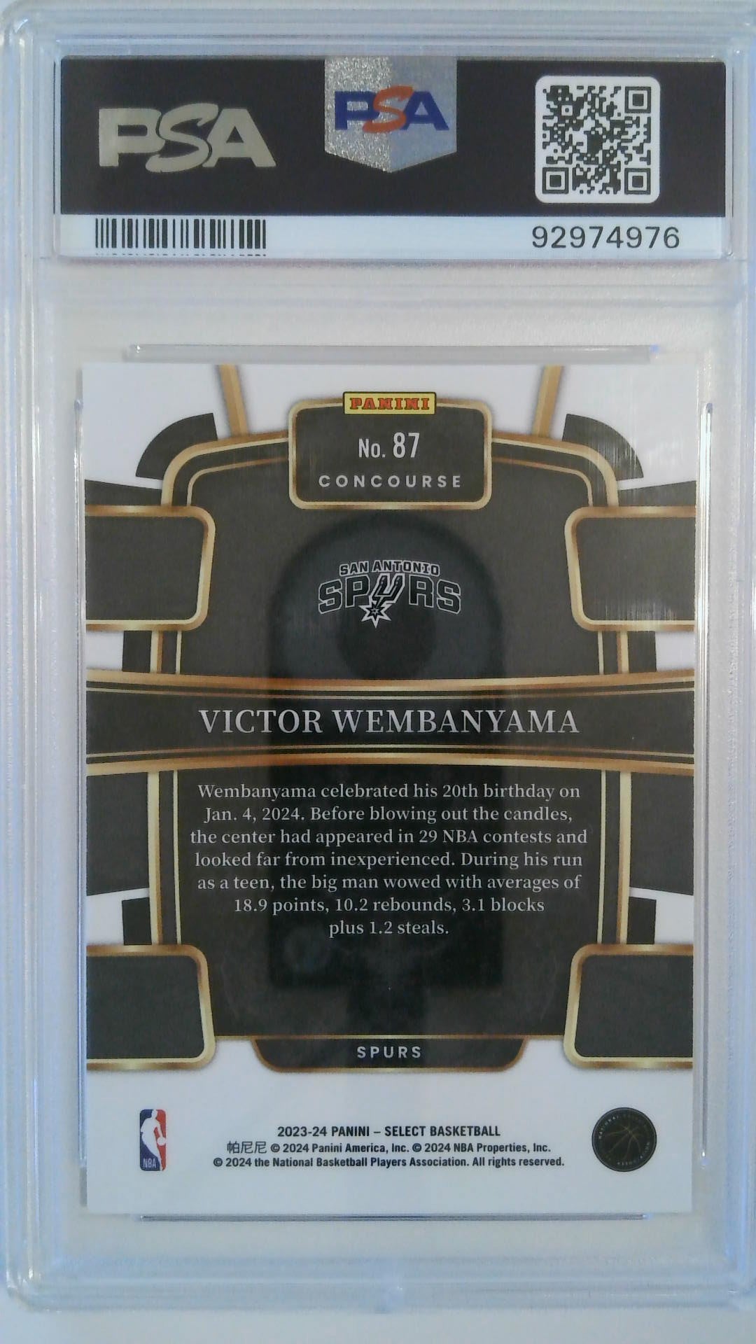 2023 Panini Select Victor Wembanyama #87 RC PSA 10