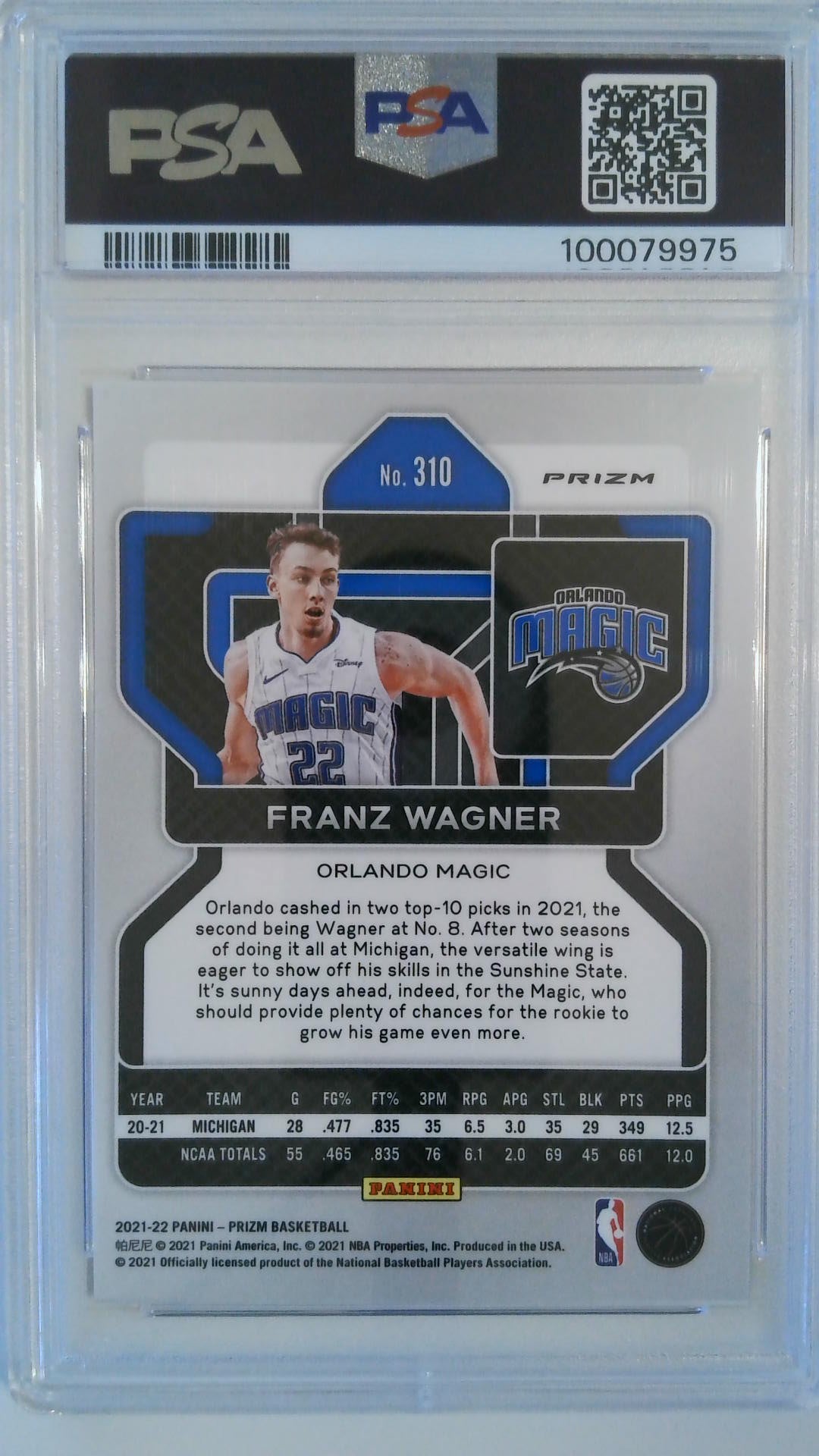 2021 Panini Prizm Red/White/Blue Prizm Franz Wagner #310 PSA 10