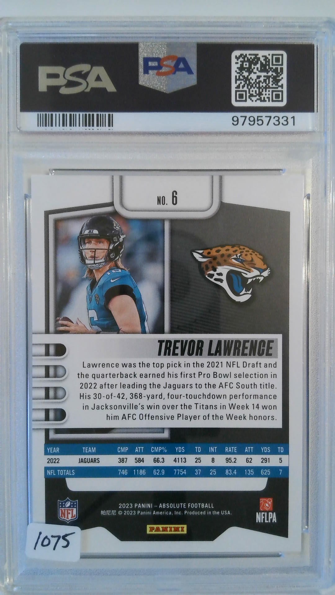 2023 Absolute Gold Stars 18/25 Trevor Lawrence #6 PSA 10