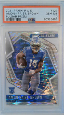 2021 Panini R&S Pulsar Prizm Amon-Ra St. Brown #128 PSA 10