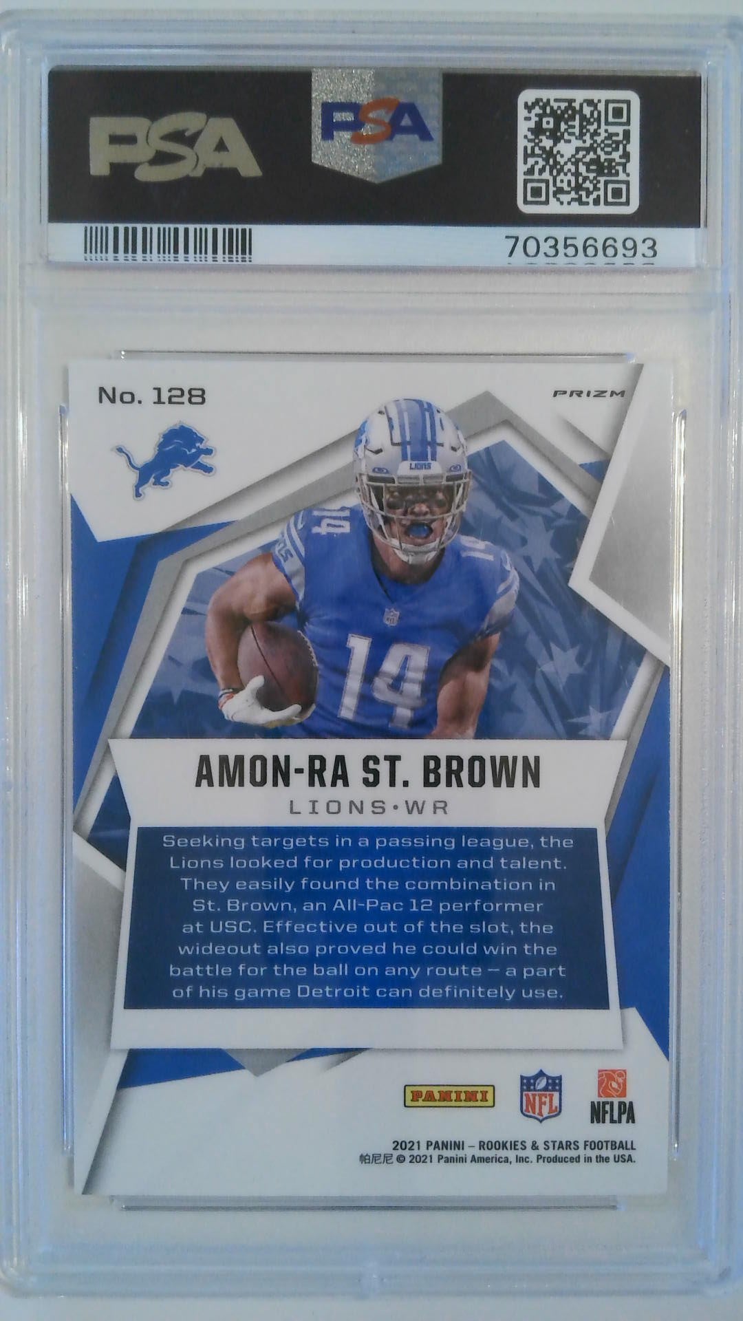 2021 Panini R&S Pulsar Prizm Amon-Ra St. Brown #128 PSA 10