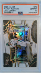2023 Panini Select White Prizm 32/35 Aaron Rodgers #375 PSA 10