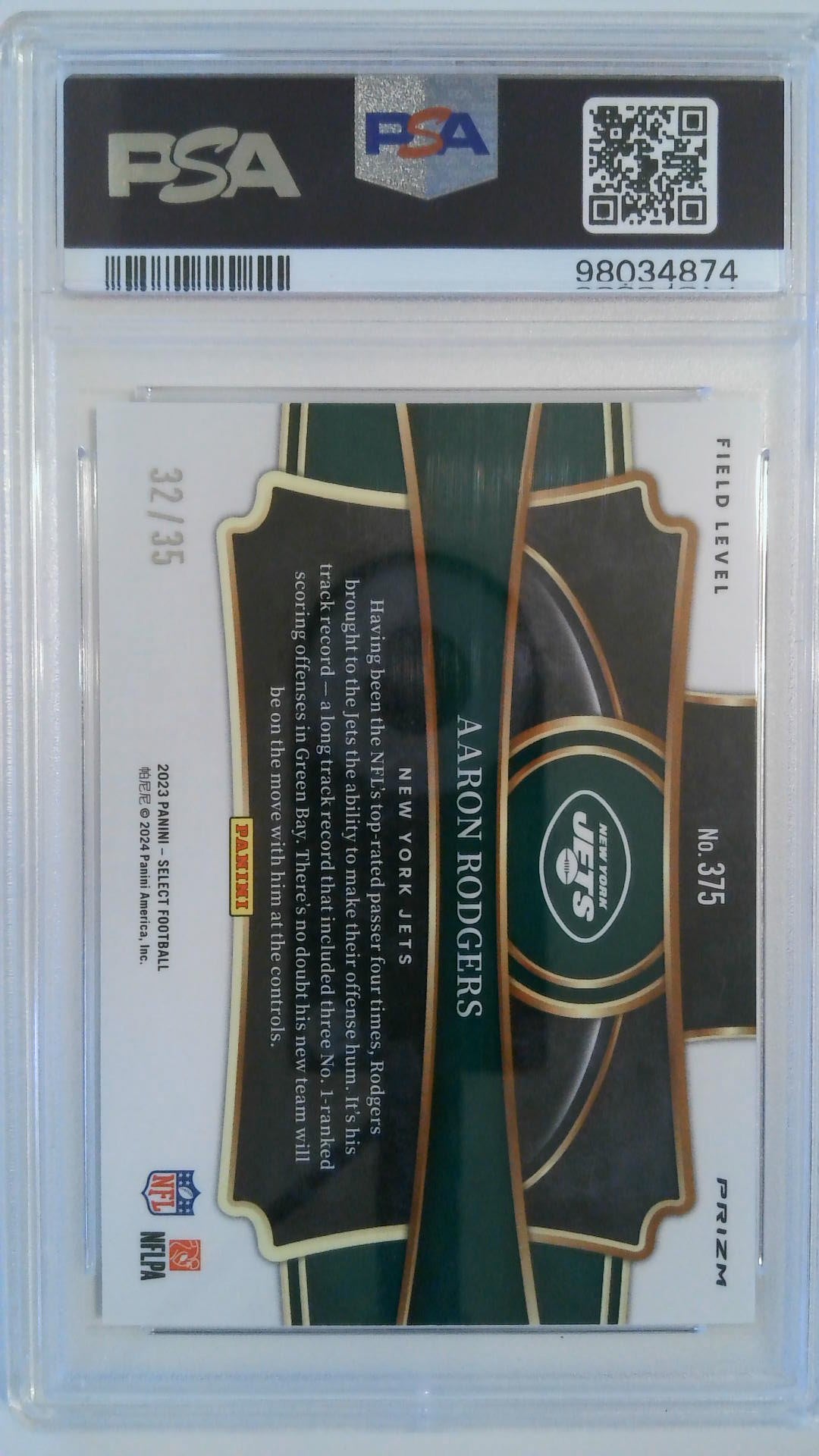 2023 Panini Select White Prizm 32/35 Aaron Rodgers #375 PSA 10