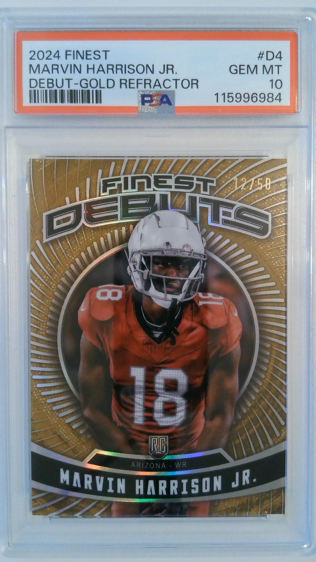2024 Topps Finest Debut-Gold Refractor 12/50 Marvin Harrison Jr. #D4 RC