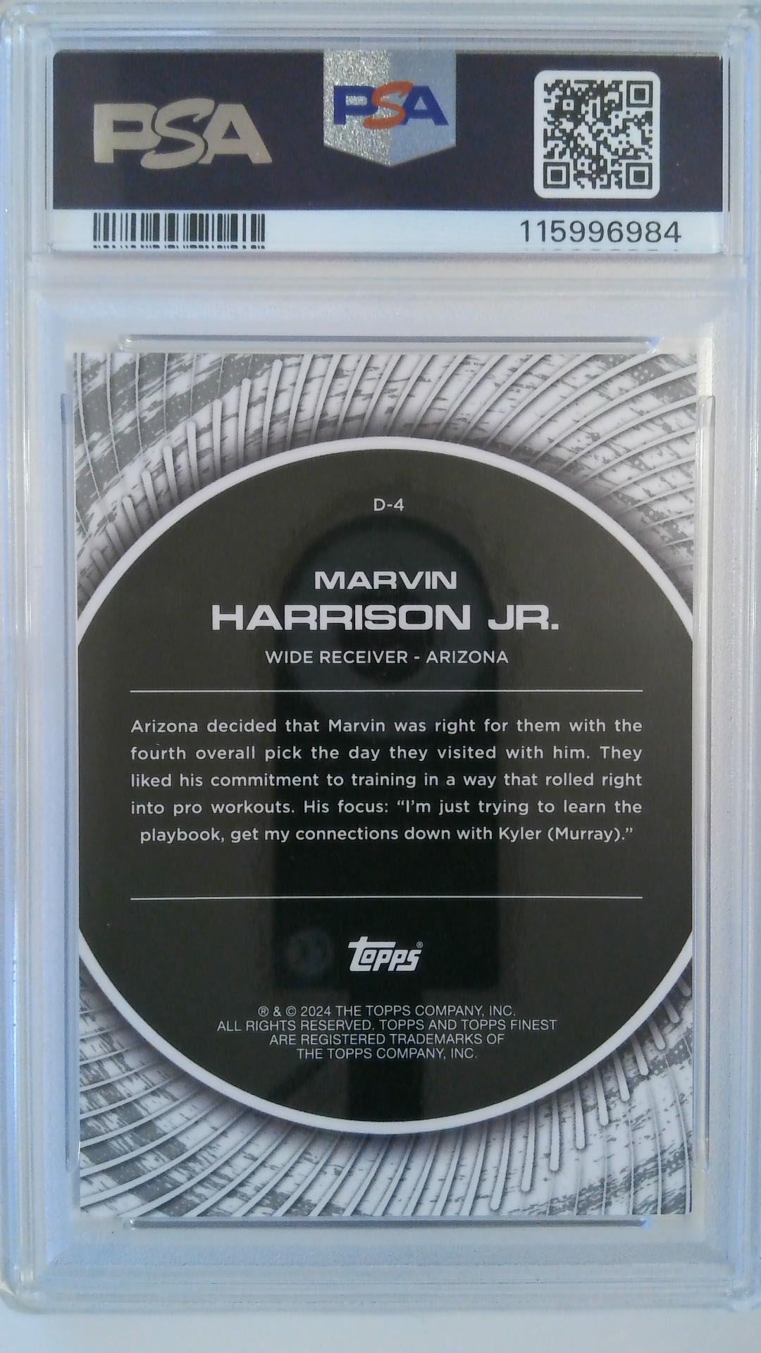 2024 Topps Finest Debut-Gold Refractor 12/50 Marvin Harrison Jr. #D4 RC