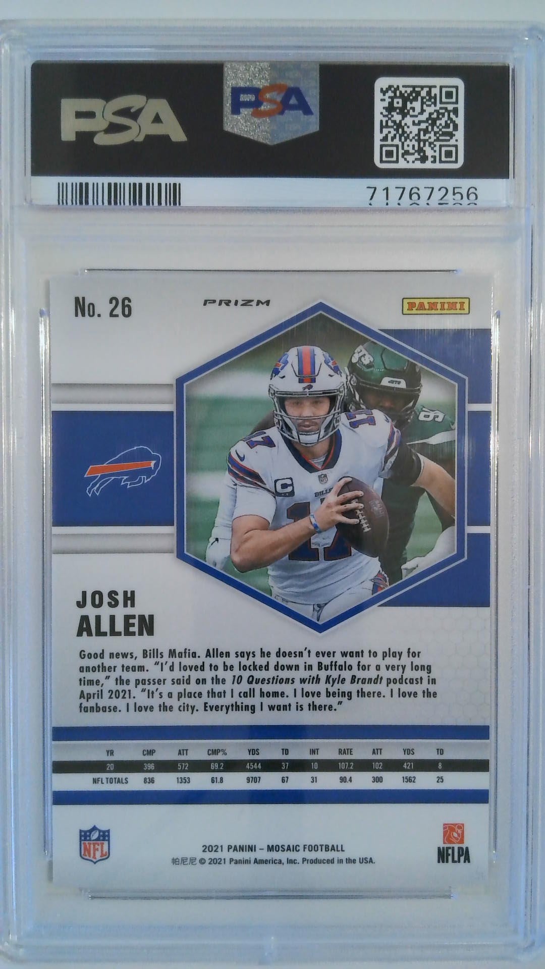 2021 Panini Mosaic Reactive Blue Josh Allen #26 PSA 10
