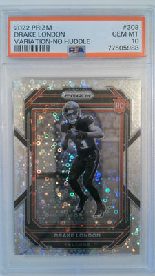 2022 Panini Prizm Variation-No Huddle Drake London #308 RC PSA 10