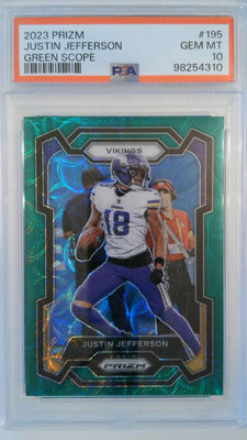 2023 Panini Prizm Green Scope 51/75 Justin Jefferson #195 PSA 10
