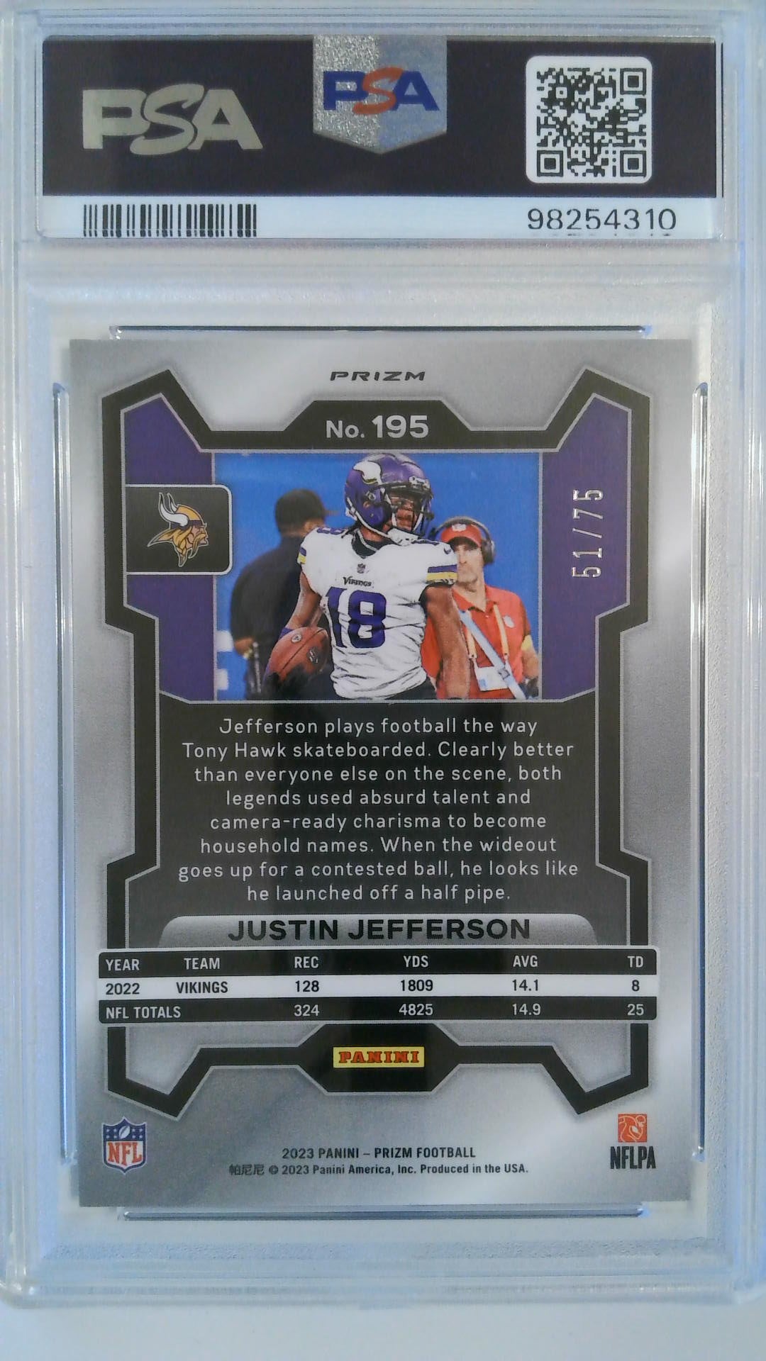 2023 Panini Prizm Green Scope 51/75 Justin Jefferson #195 PSA 10