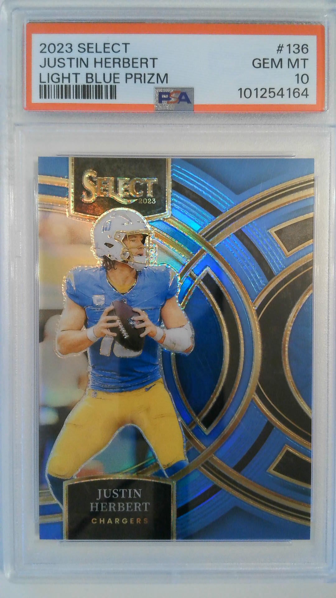 2023 Panini Select Light Blue Prizm 46/99 Justin Herbert #136 PSA 10