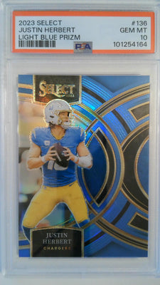 2023 Panini Select Light Blue Prizm 46/99 Justin Herbert #136 PSA 10