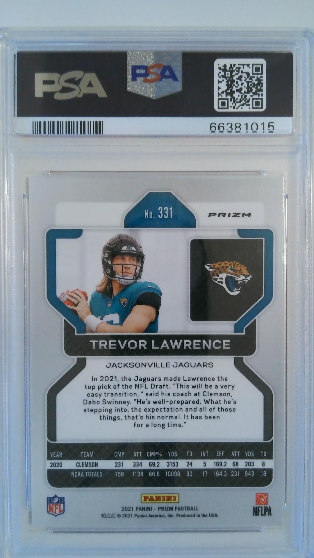 2021 Panini Prizm Lazer Prizm Trevor Lawrence #331 RC PSA 10