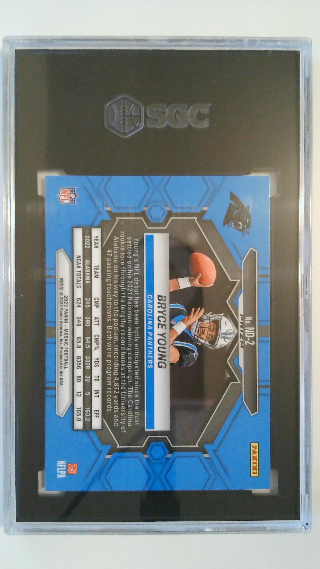 2023 Panini Mosaic Blue Reactive Prizm NFL Debut Bryce Young #ND-2 RC SGC 10
