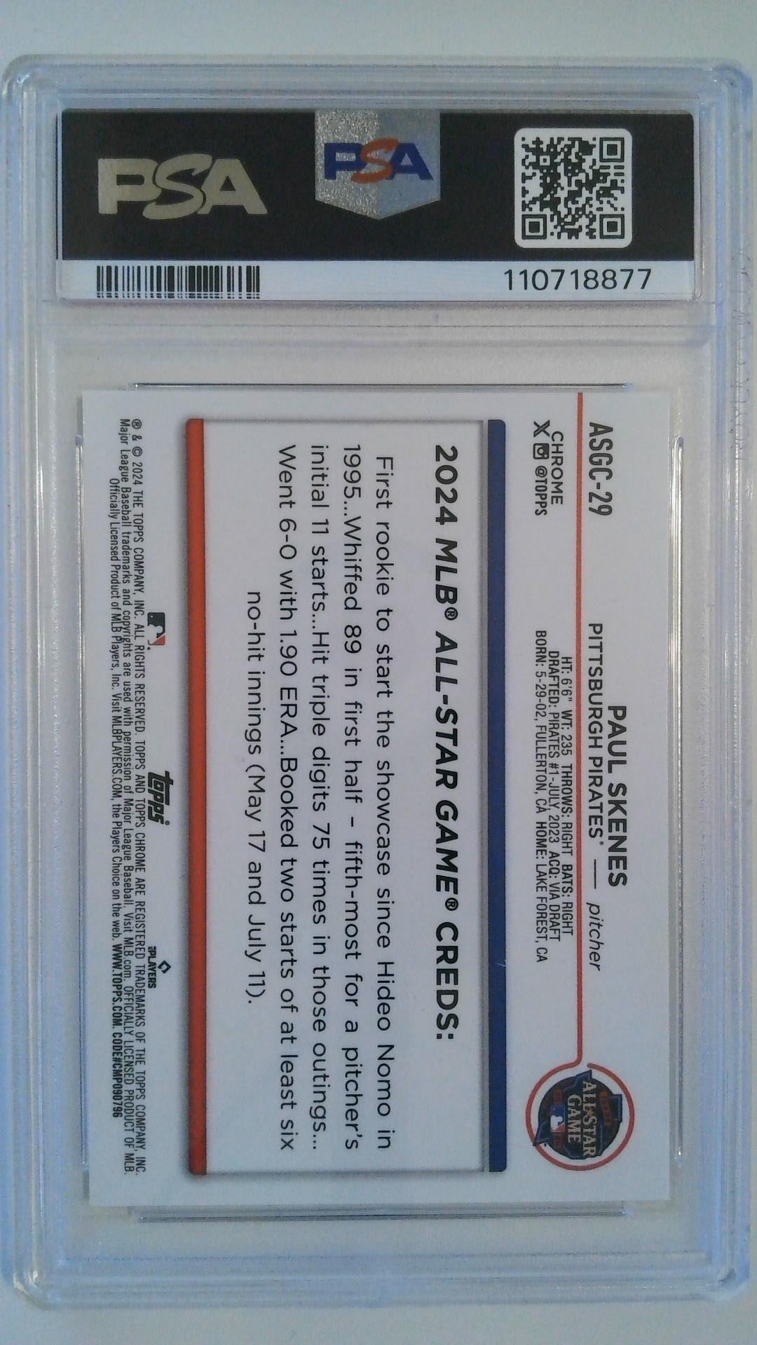 2024 Topps Chrome UPD 2024 All-Star Game Paul Skenes #29 RC PSA 9