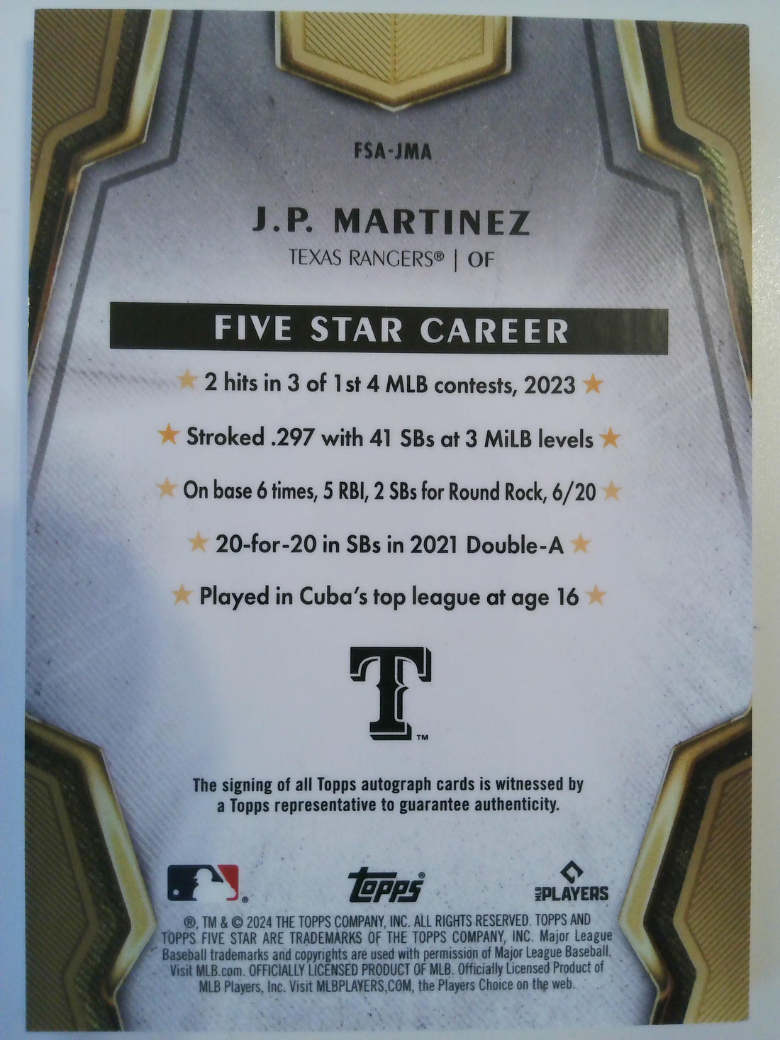 2024 Topps Five Star Autograph J.P. Martinez #FSA-JMA RC