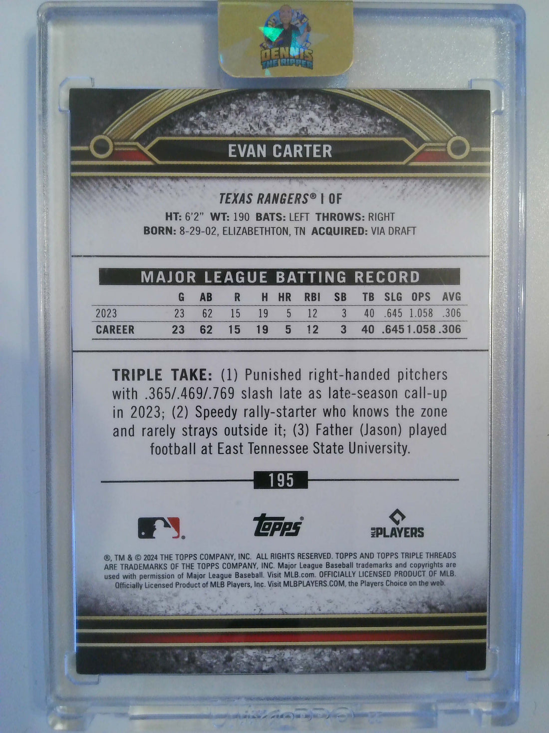 2024 Topps Triple Threads Gold 52/99 Evan Carter #195 RC