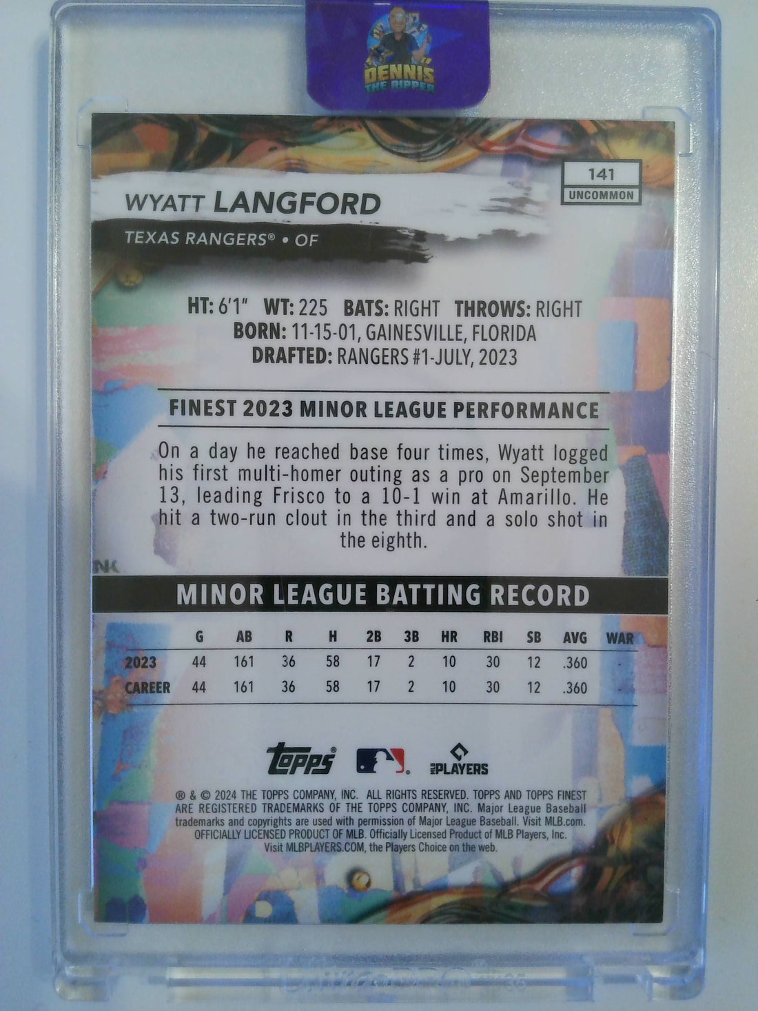 2024 Topps Finest Purple Checkerboard 81/99 Wyatt Langford #141 RC