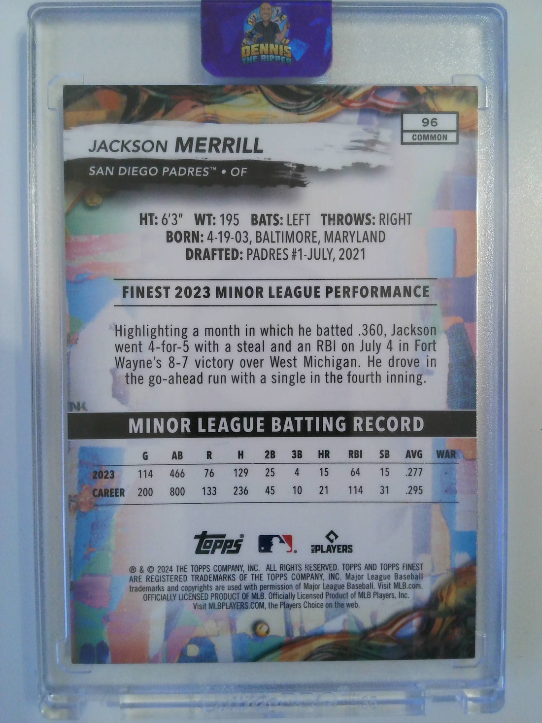 2024 Topps Finest Purple Checkerboard 088/150 Jackson Merrill #96 RC