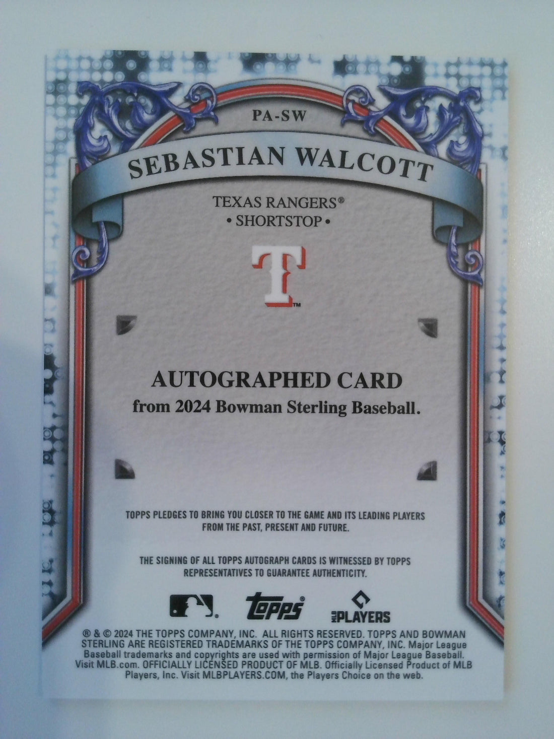 2024 Bowman Sterling Autograph Speckle Refractor 92/99 Sebastian Walcott #PA-SW