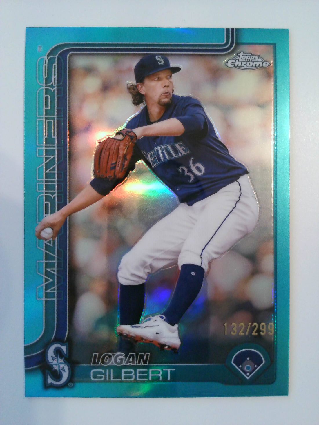 2025 Topps Chrome Aqua Refractor 132/299 Logan Gilbert #11