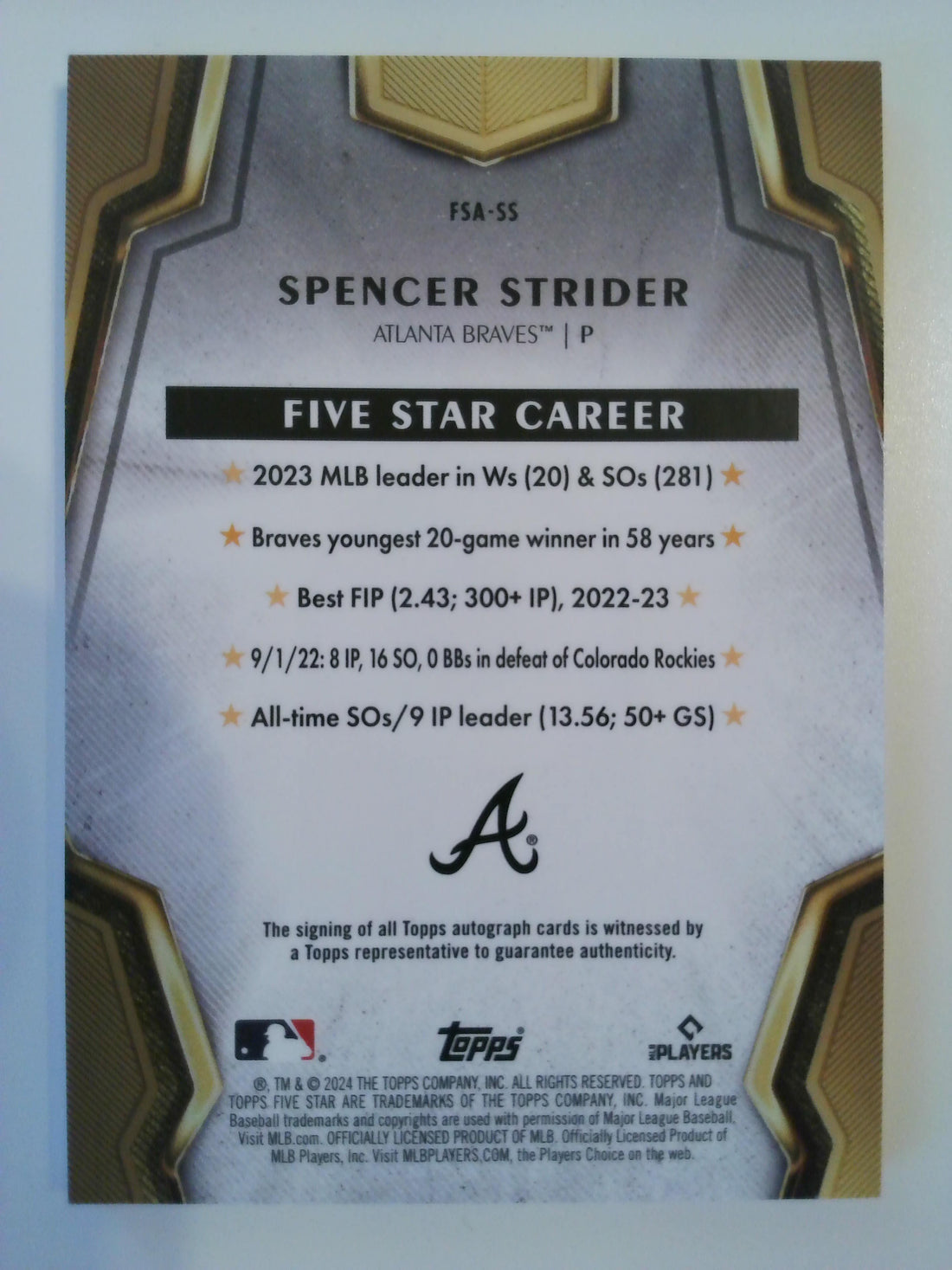 2024 Topps Five Star Autograph Spencer Strider #FSA-55