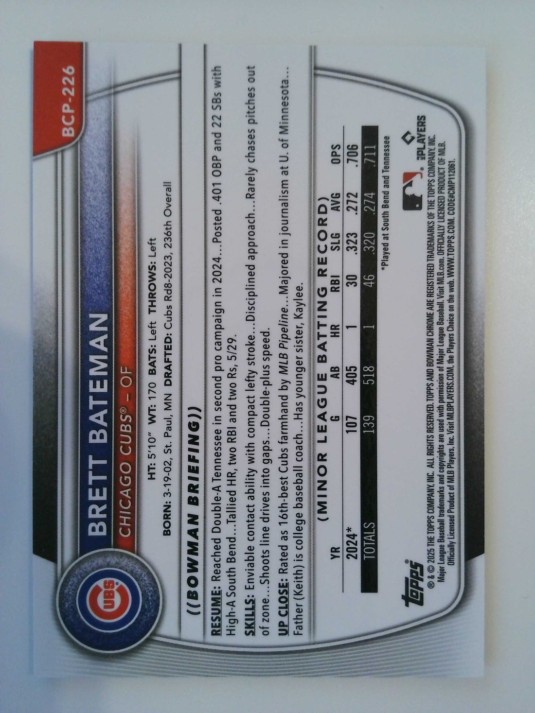 2025 Bowman Chrome Prospects Blue Reptilian 058/150 Brett Bateman #BCP-226