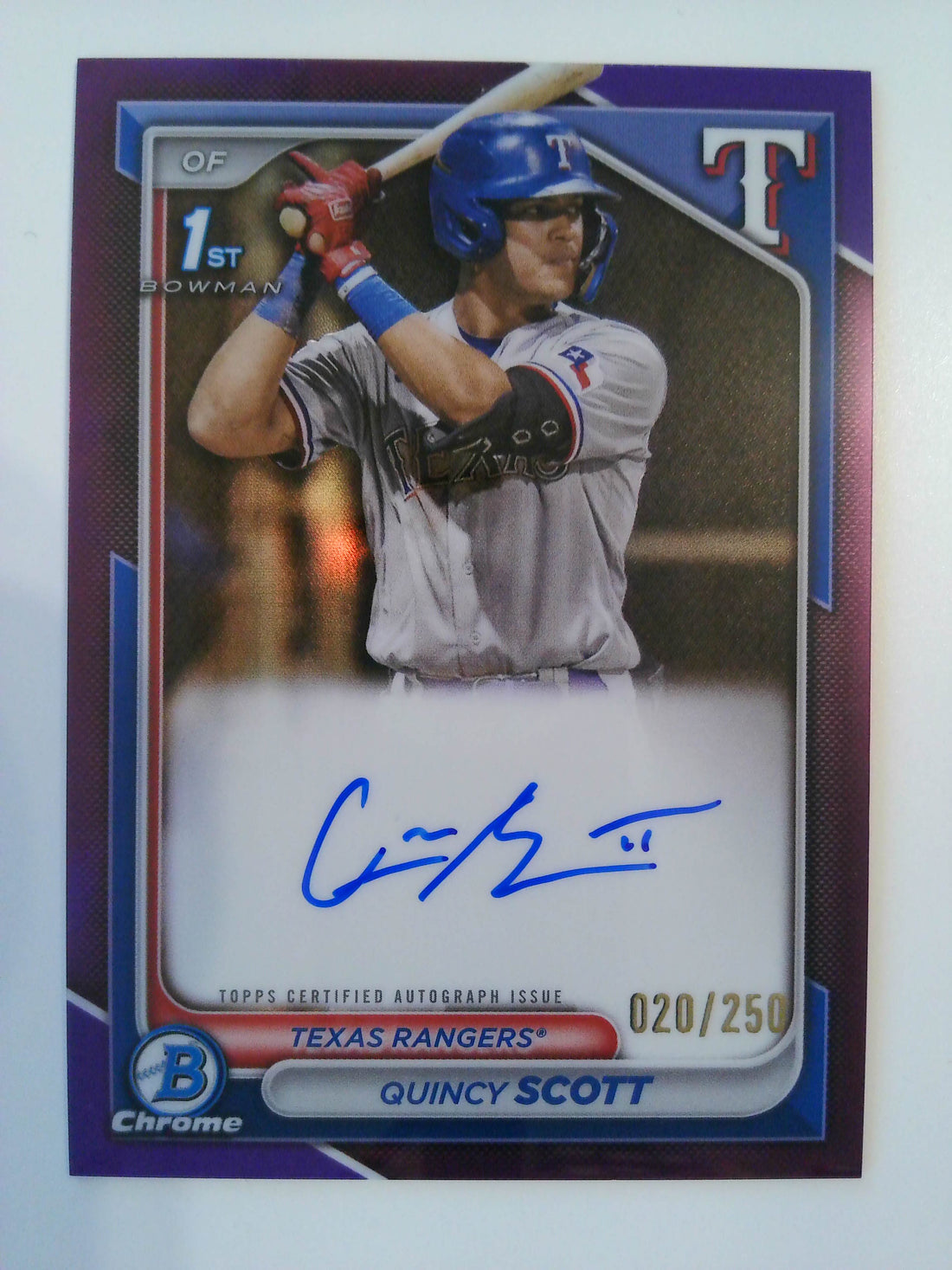 2024 Bowman Chrome Pruspects Autograph Purple 020/250 Quincy Scott #CPA-QS