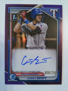 2024 Bowman Chrome Pruspects Autograph Purple 020/250 Quincy Scott #CPA-QS