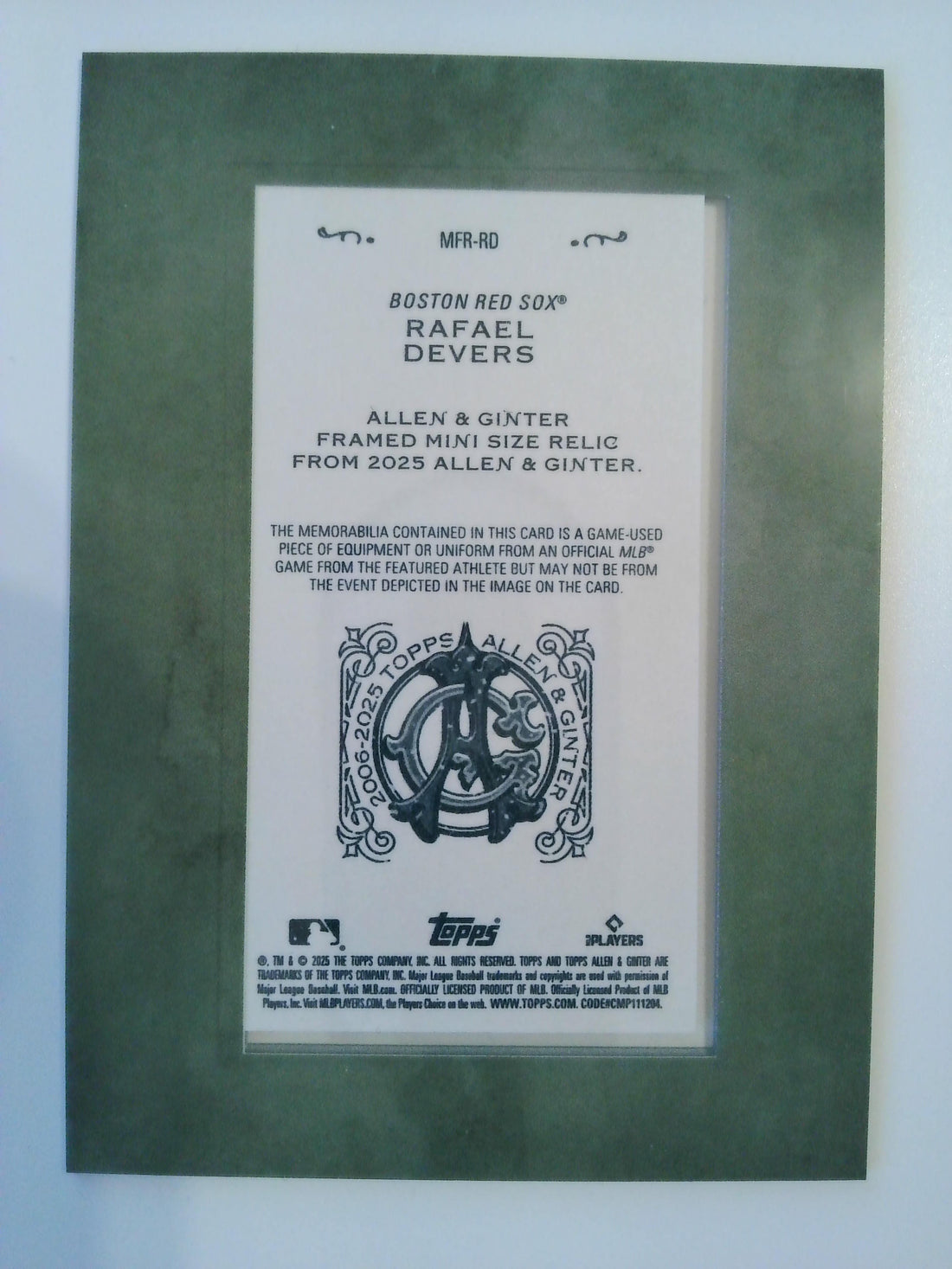 2025 Topps Allen & Ginter Minie Framed Relic Rafael Devers #MFR-RD