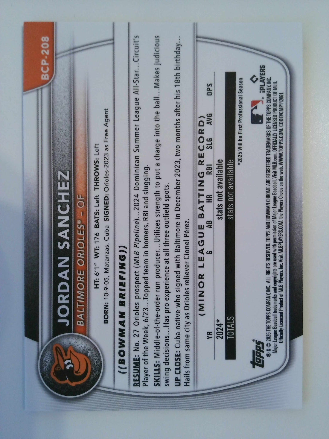 2025 Bowman Chrome Prospects Green Refractor 90/99 Jordan Sanchez #BCP-208