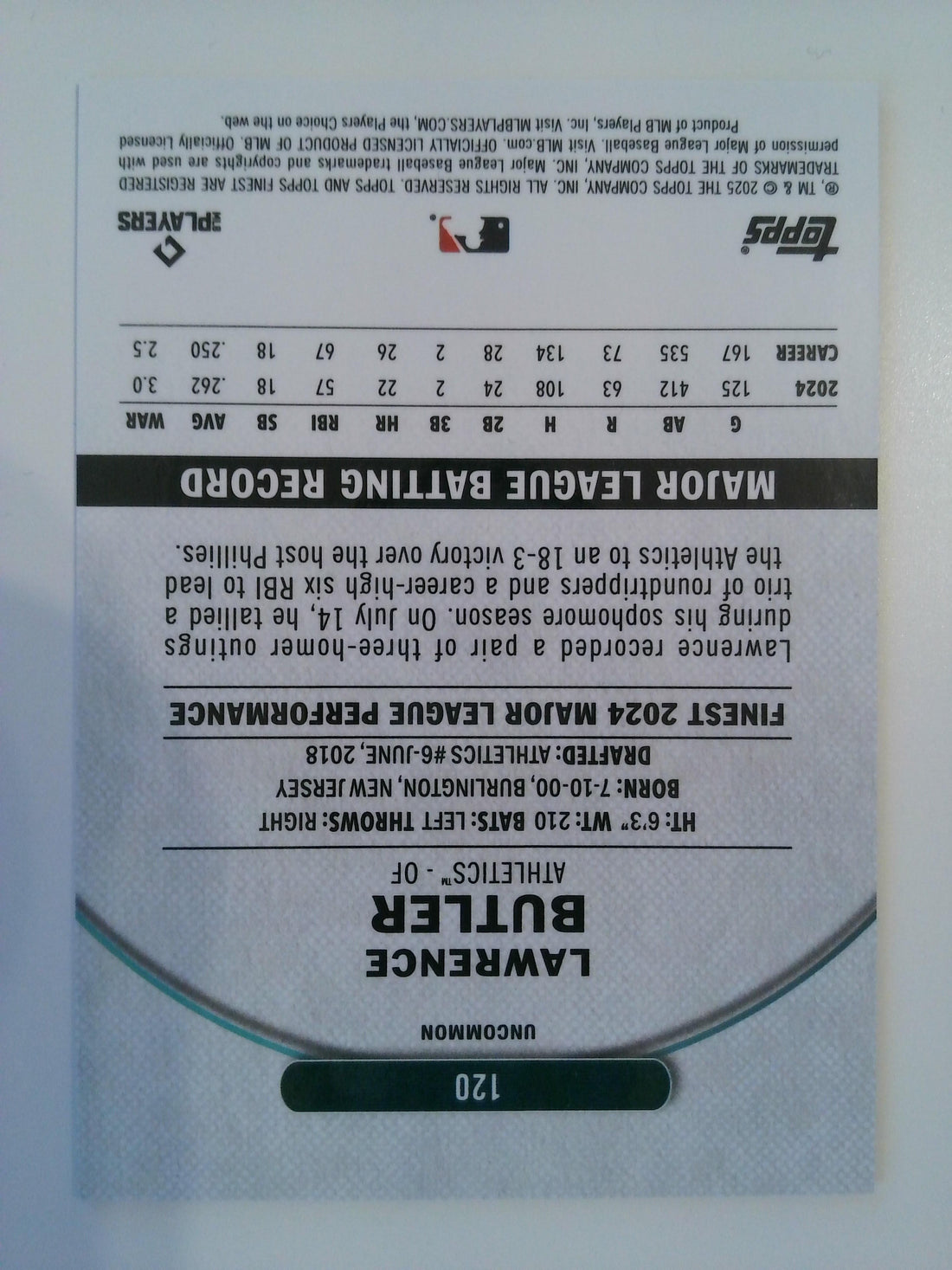 2025 Topps Finest Green Refractor 07/35 Lawrence Butler #120