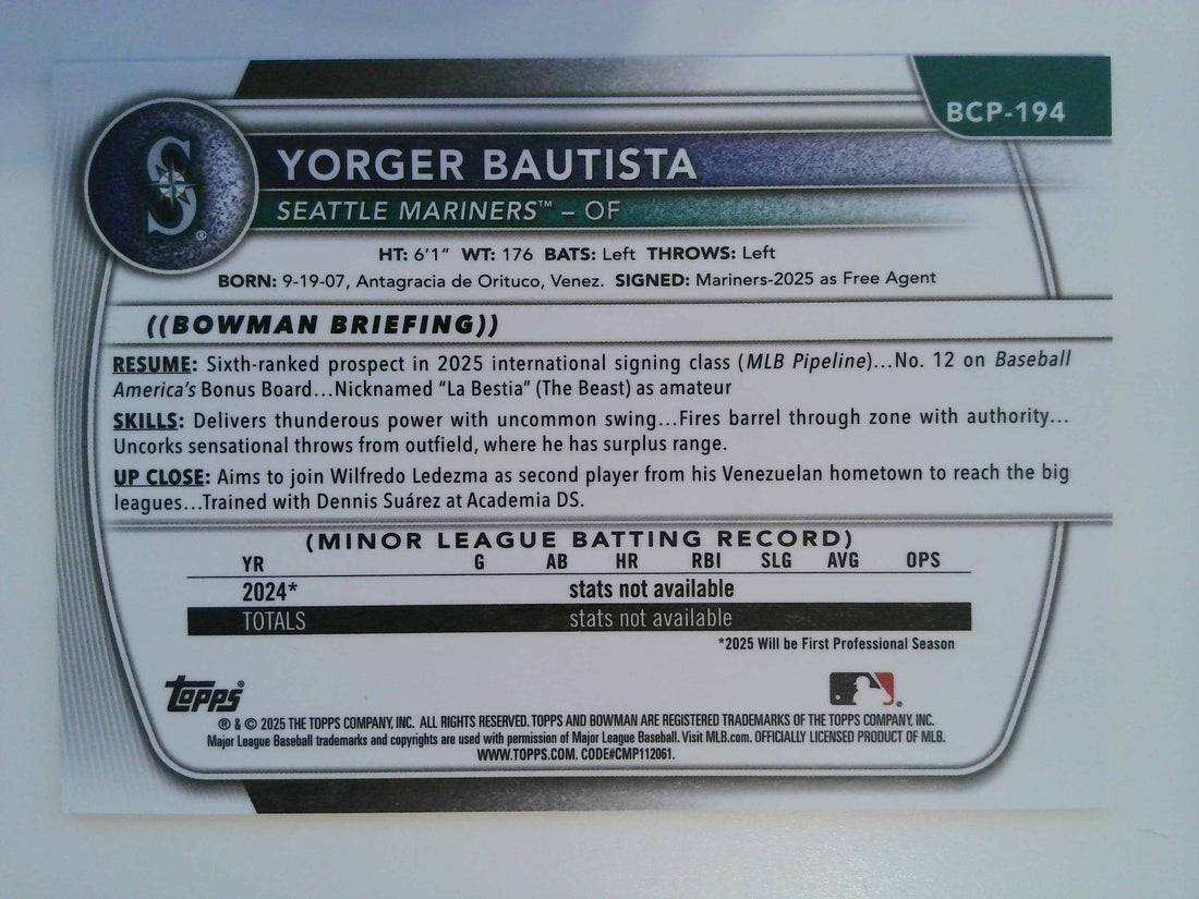 2025 Bowman Chrome Prospects Aqua Pulsar 005/125 Yorger Bautista #BCP-194