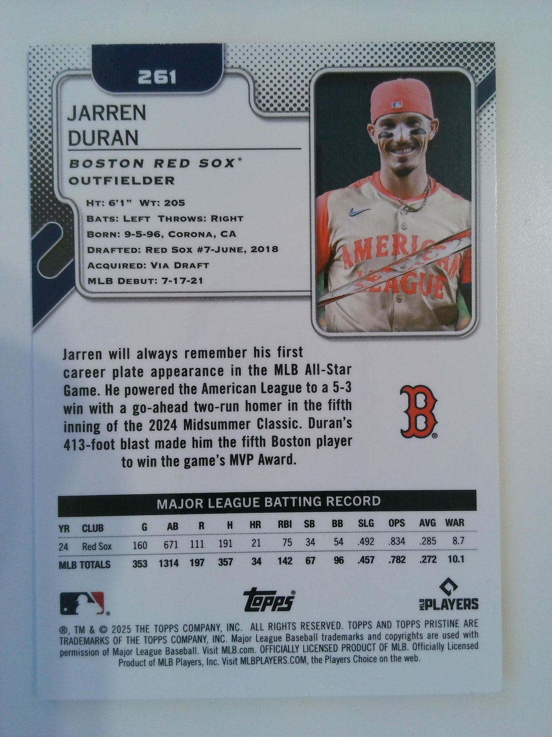 2025 Topps Pristine Aqua 109/199 Jarren Duran #261