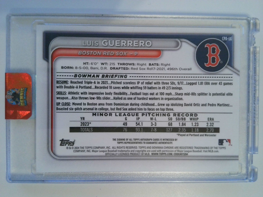 2024 Bowman Chrome Prospects Autograph Yellow 47/75 Luis Guerrero #CPA-LG