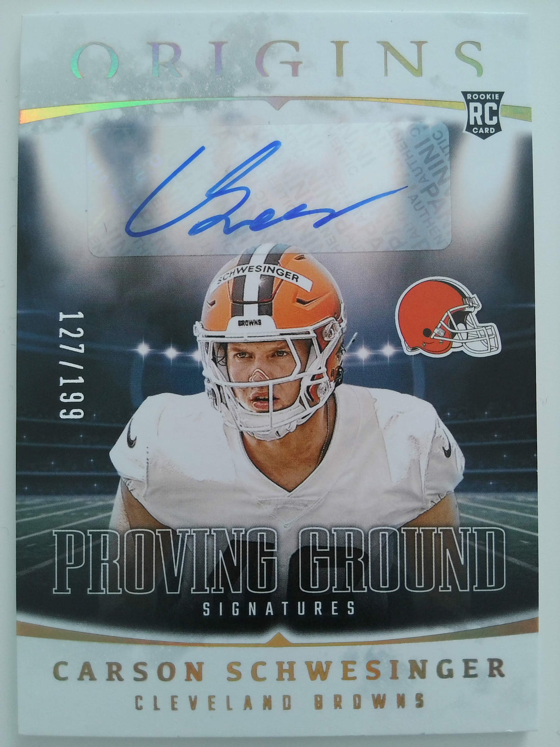 2025 Panini Origins Football Proving Ground Signatures 127/199 Carson Schwesinger #PGD-CSR RC