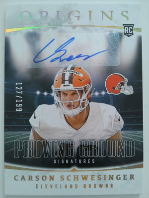 2025 Panini Origins Football Proving Ground Signatures 127/199 Carson Schwesinger #PGD-CSR RC