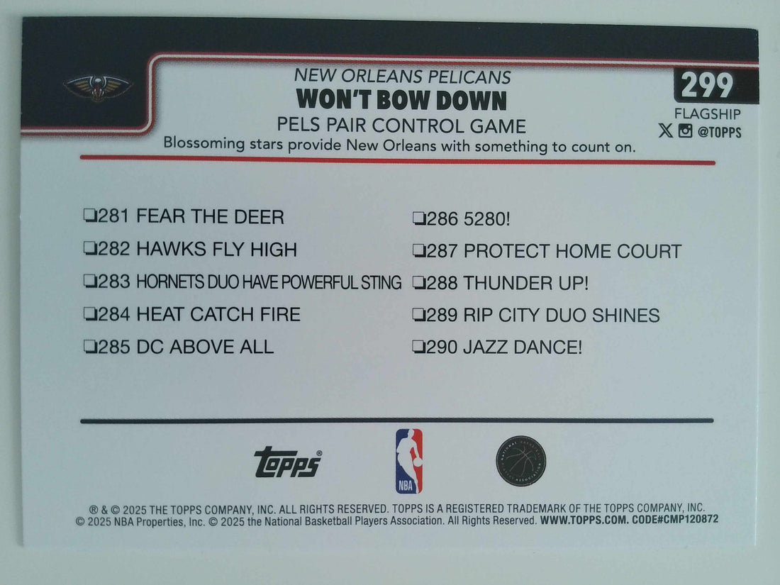 2025-26 Topps Basketball Purple 006/250 Won't Bow Down #299