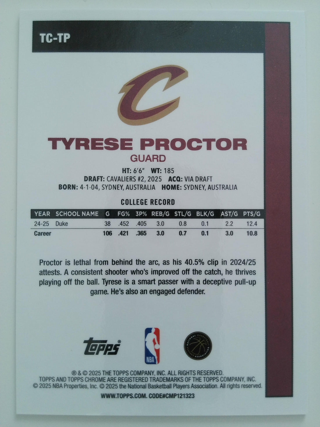 2025-2026 Topps Basketball 1980-81 Topps Chrome Gold Mojo 23/50 Tyrese Proctor #TC-TP RC