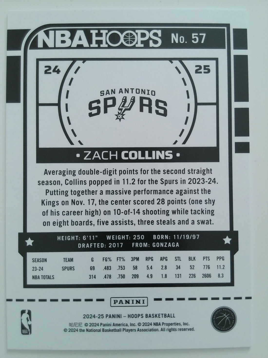 2024-25 Panini Hoops Holo 018/199 Zach Collins #57
