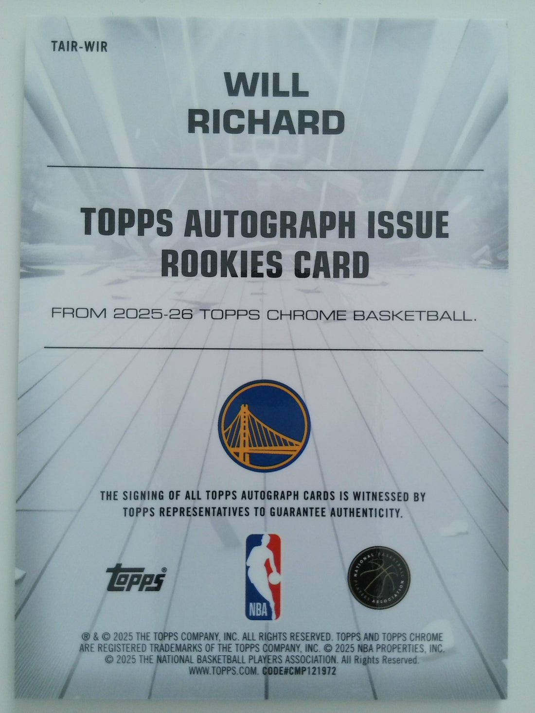 2025-26 Topps Chrome Sapphire Autograph Issue Rookies Blue Refractor 60/150 Will Richard #TAIR-WIR RC