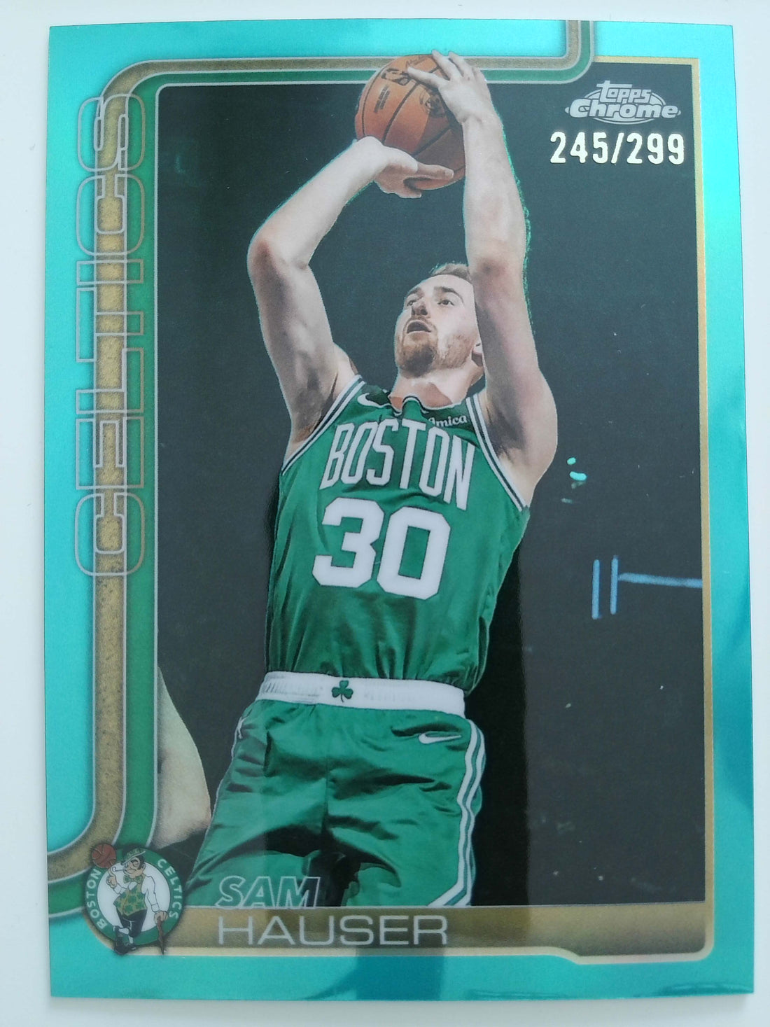 2025-26 Topps Chrome Basketball Teal Refractor 245/299 Sam Hauser #14