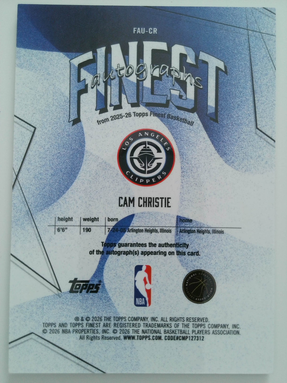 2025-26 Topps Finest Basketball Finest Autographs Cam Christie #FAU-CR
