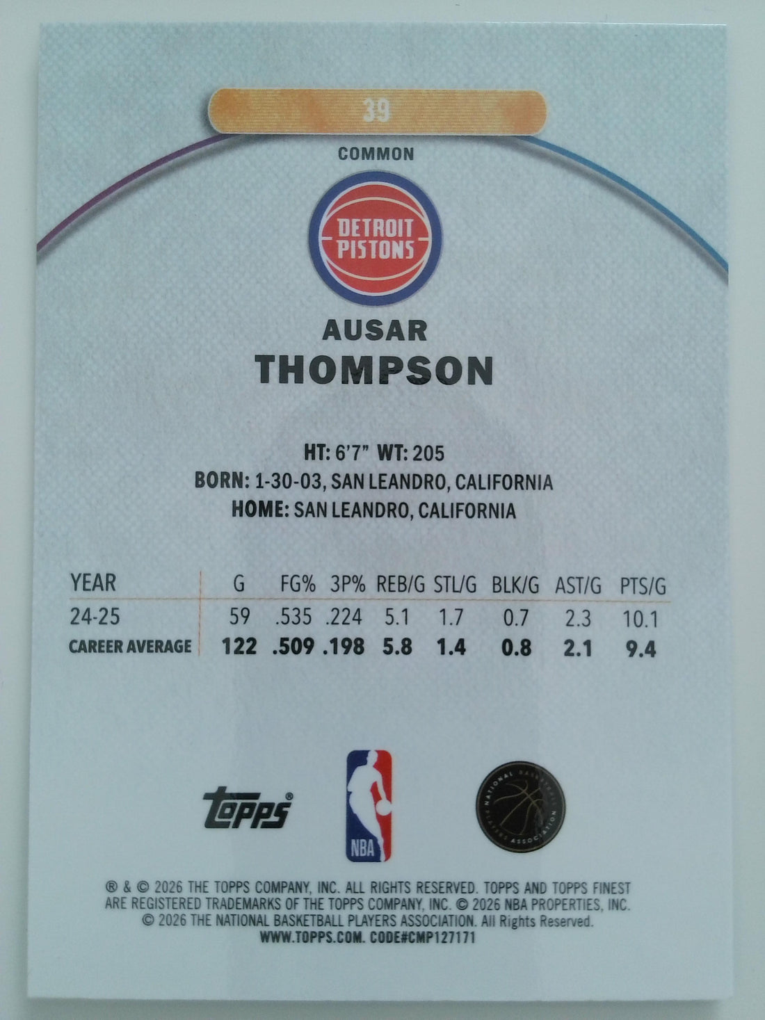 2025-26 Topps Finest Basketball Oil Spill Refractor Ausar Thompson #39