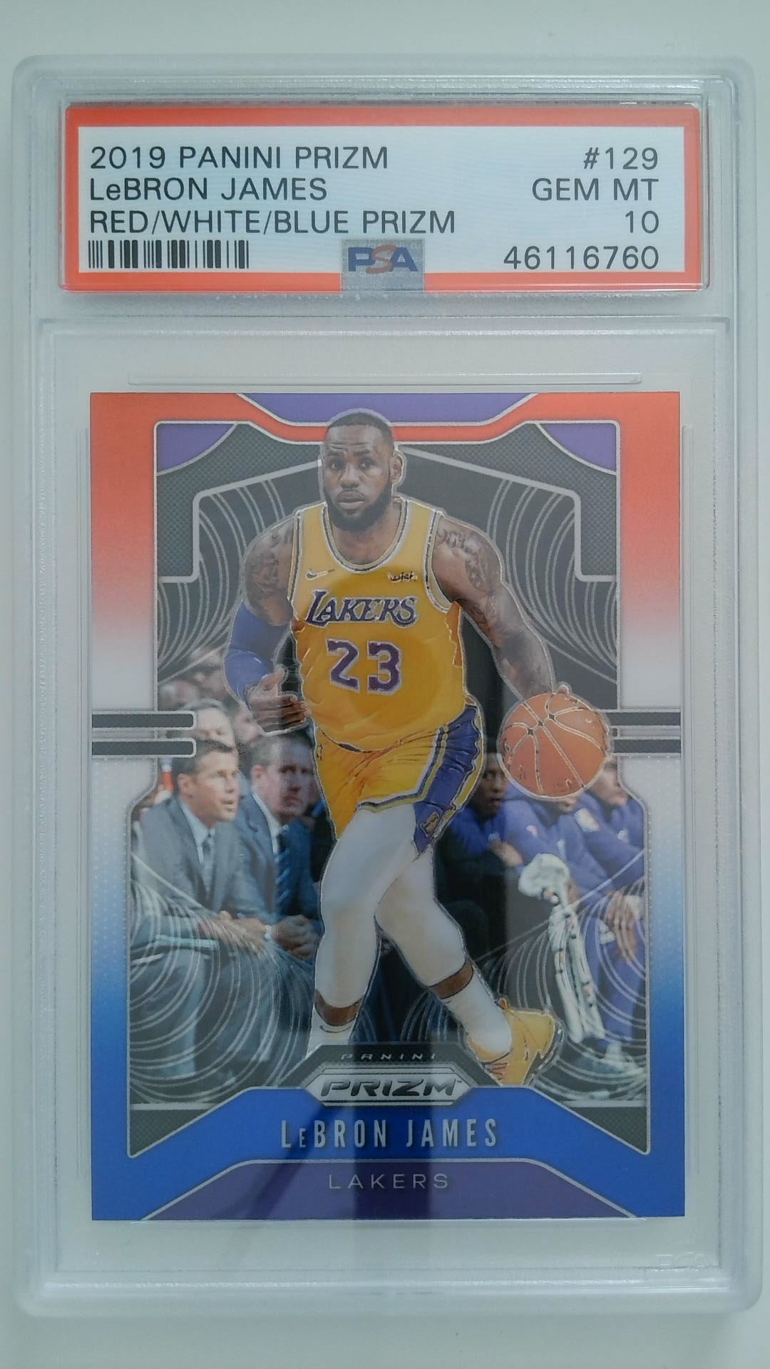 2019 Panini Prizm Red/White/Blue Prizm LeBron James #129 PSA 10