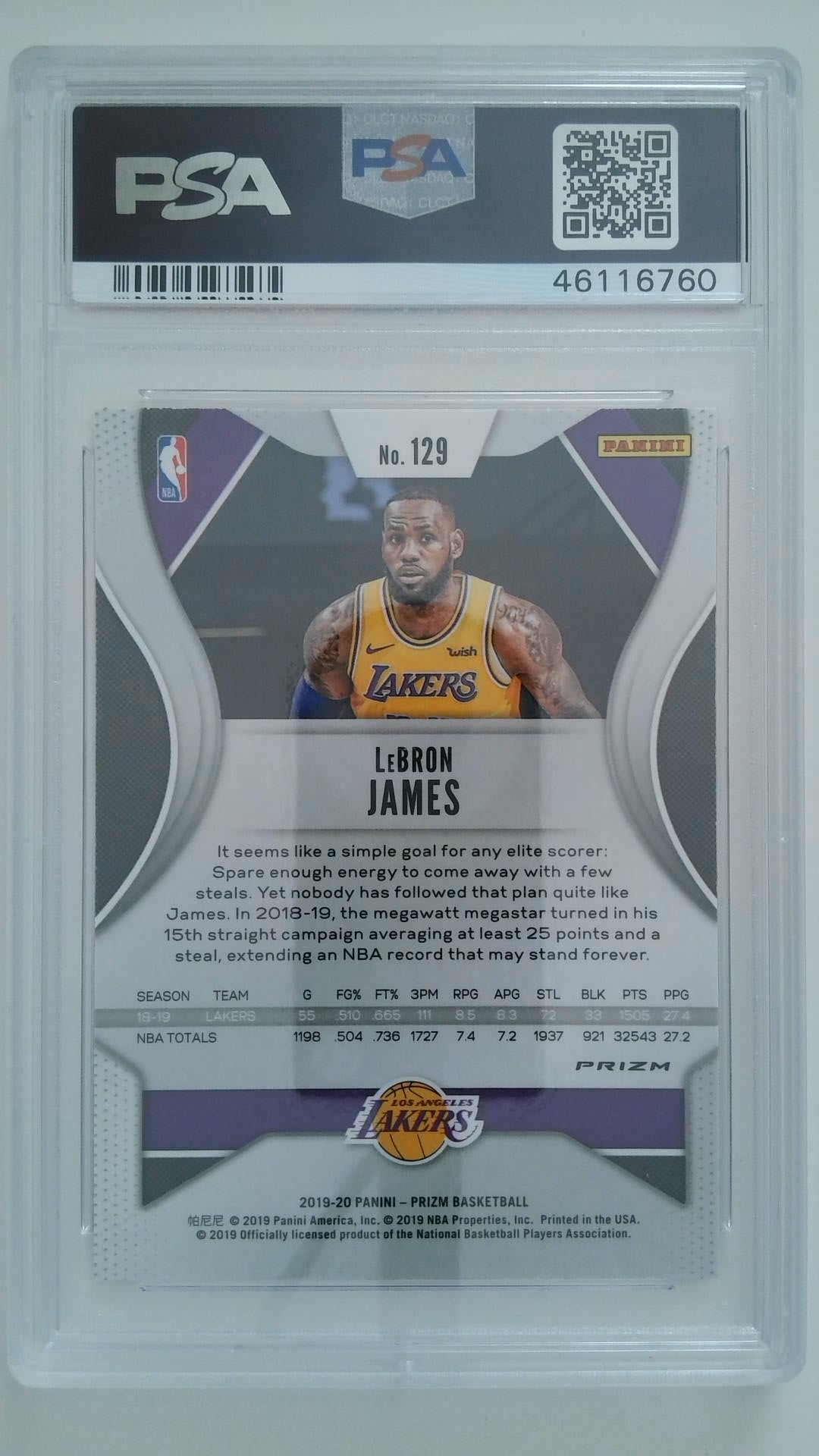 2019 Panini Prizm Red/White/Blue Prizm LeBron James #129 PSA 10